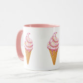 Strawberry sundae in wafelkegel met afvoerkraan mok (Voorkant links)