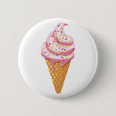 Strawberry sundae in wafelkegel met gooien ronde button 5,7 cm (Voorkant)