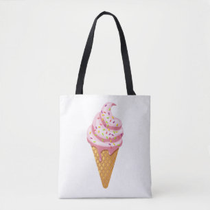 Strawberry sundae in wafelkegel met gooien tote bag