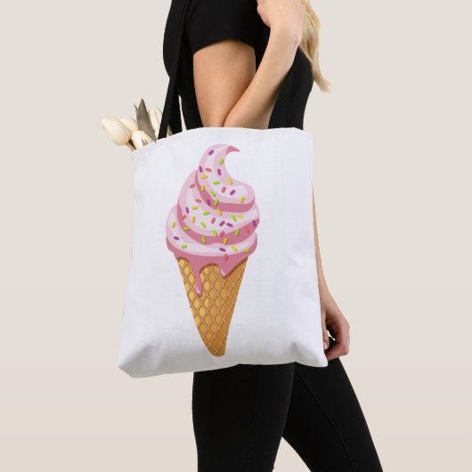 Strawberry sundae in wafelkegel met gooien tote bag (Dichtbij)