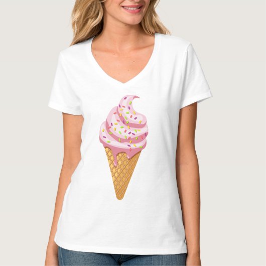 Strawberry sundae in wafelkegel met T-Sh T-shirt (Voorkant)