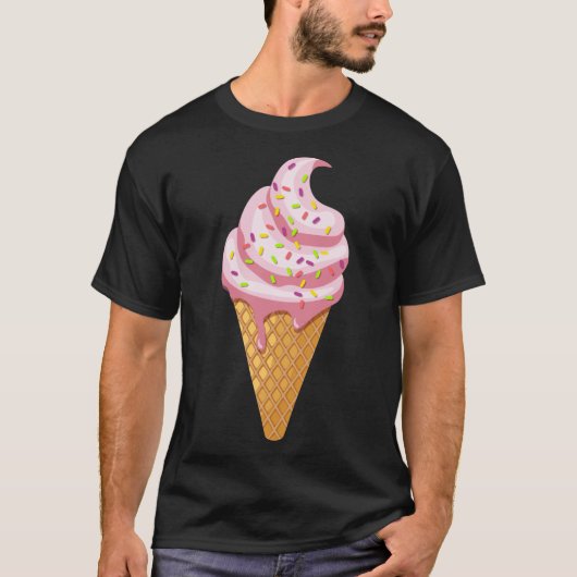 Strawberry sundae in wafelkegel met T-Sh T-shirt (Voorkant)