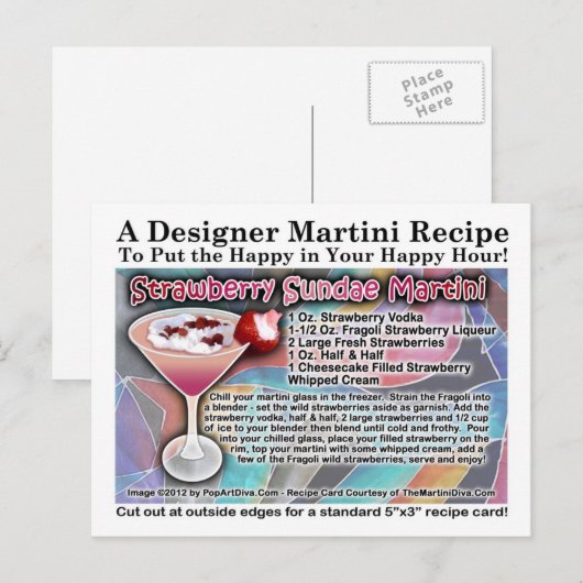 Strawberry Sundae Martini Recept Briefkaart (Voorkant / Achterkant)