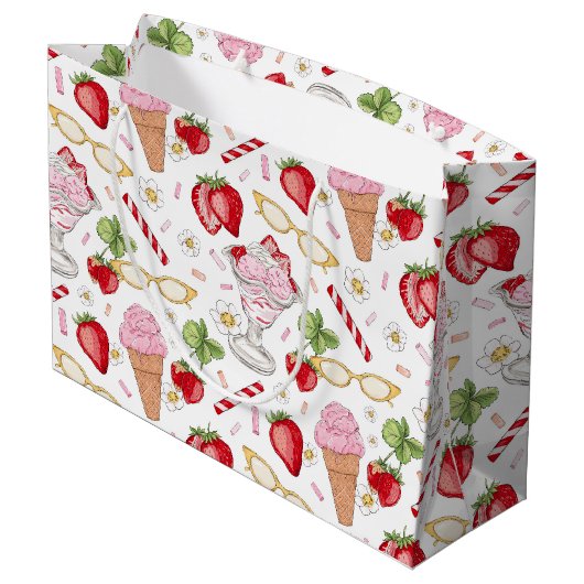 Strawberry Sundae Patroon Gift Bag Groot Cadeauzakje (Achterkant Gekanteld)