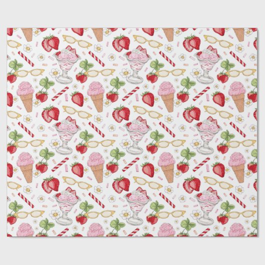 Strawberry Sundae Pattern Cadeaupapier (Vlak)