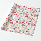 Strawberry Sundae Pattern Cadeaupapier (Uitgerold)