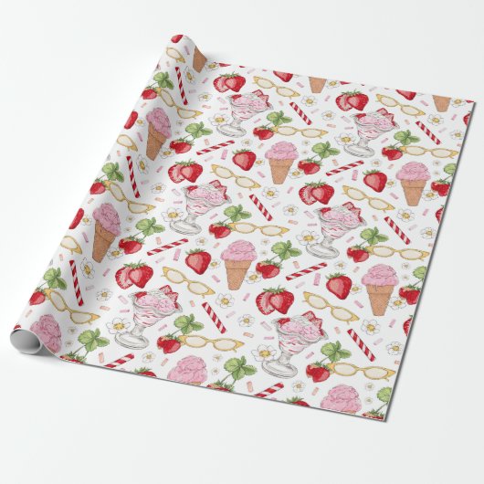Strawberry Sundae Pattern Cadeaupapier (Uitgerold)
