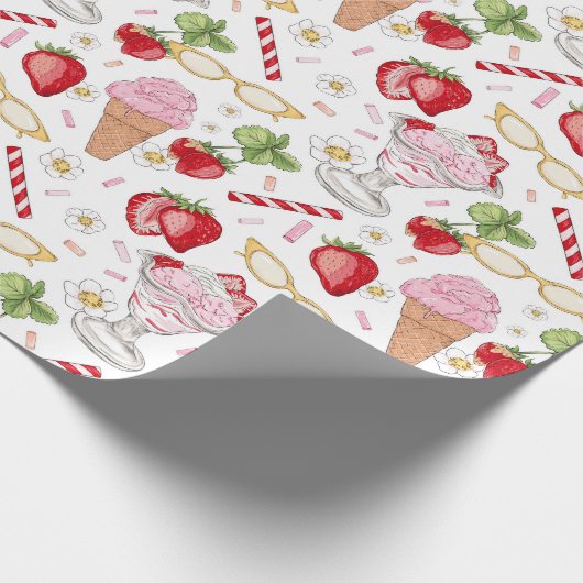 Strawberry Sundae Pattern Cadeaupapier (Hoek)