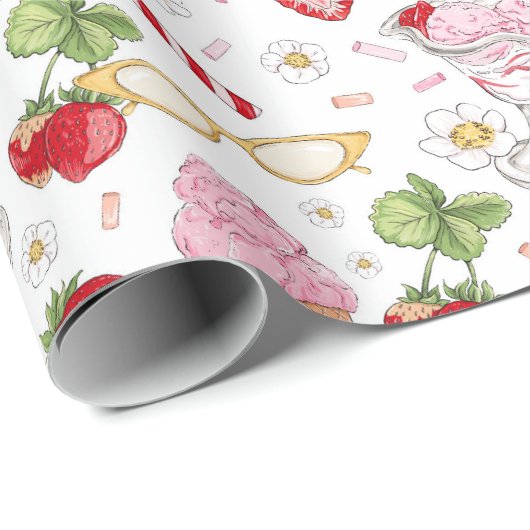 Strawberry Sundae Pattern Cadeaupapier (Rol Hoek)