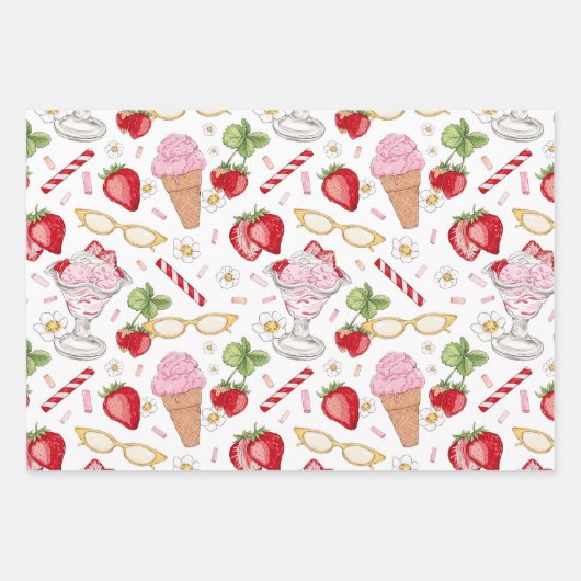 Strawberry Sundae Pattern Inpakpapier Vel (Voorkant 3)