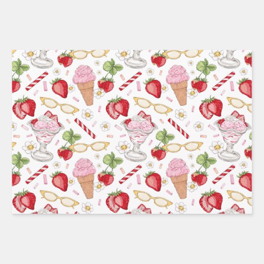 Strawberry Sundae Pattern Inpakpapier Vel (Voorkant 2)