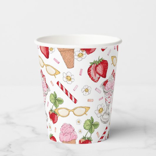 Strawberry Sundae Pattern Papieren Bekers (Achterkant)