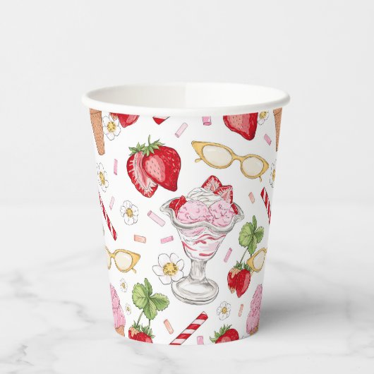 Strawberry Sundae Pattern Papieren Bekers (Links)