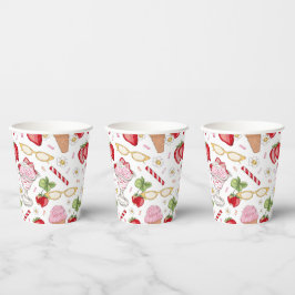 Strawberry Sundae Pattern Papieren Bekers