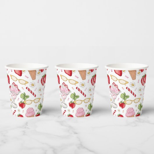 Strawberry Sundae Pattern Papieren Bekers (Multi)