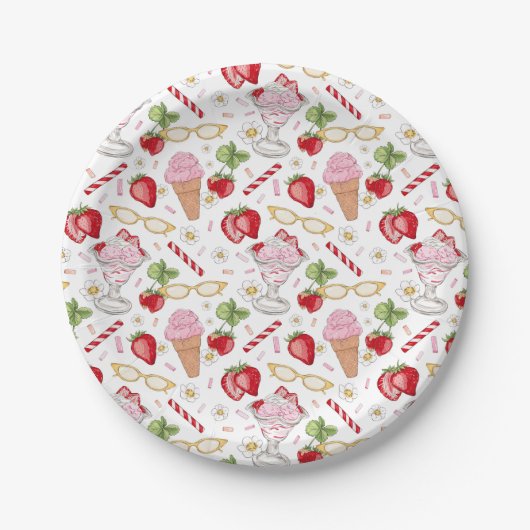 Strawberry Sundae Pattern Papieren Bordje (Voorkant)