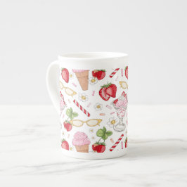 Strawberry Sundae Pattern Porselein Kop