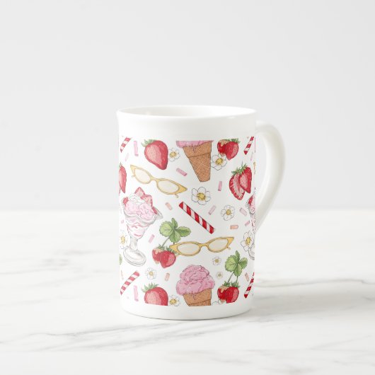 Strawberry Sundae Pattern Porselein Kop (Voorkant rechts)
