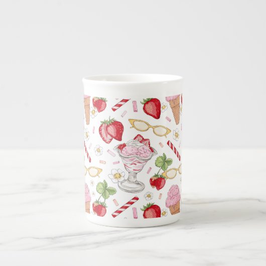 Strawberry Sundae Pattern Porselein Kop (Voorkant)