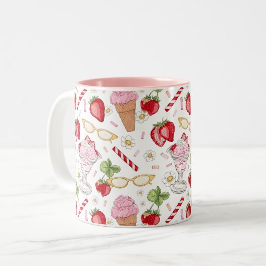 Strawberry Sundae Pattern Tweekleurige Koffiemok (Voorkant links)