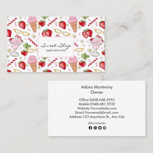 Strawberry Sundae Pattern Visitekaartje (Voorkant / Achterkant)