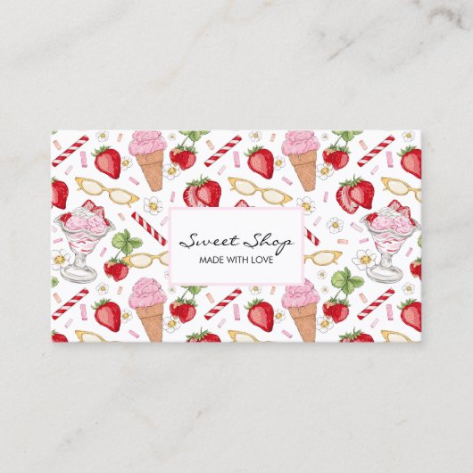 Strawberry Sundae Pattern Visitekaartje (Voorkant)