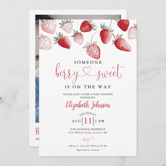 Strawberry Sweet Baby shower Foto QR-code Kaart (Voorkant / Achterkant)