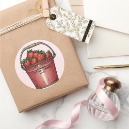 Strawberry Sweet Bucket Baby shower Ronde Sticker