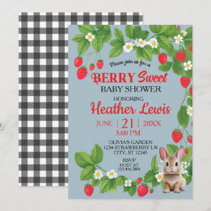 Strawberry Sweet Bunny Baby shower (Rood & Blauw) Kaart