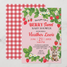 Strawberry Sweet Bunny Baby shower (Rood & Roze) Kaart