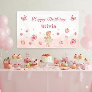 Strawberry Sweet Fairy Girl Verjaardagsfeestje Wel Spandoek