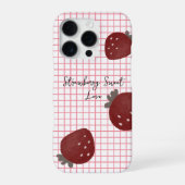 Strawberry Sweet Love – Minimal Berry Trio on Red  iPhone Hoesje (Achterkant)