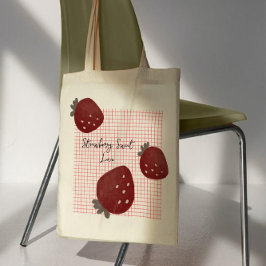 Strawberry Sweet Love – Minimal Berry Trio on Red Tote Bag