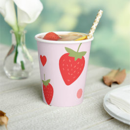 Strawberry Sweet Pink Girly Verjaardagsfeestje Papieren Bekers