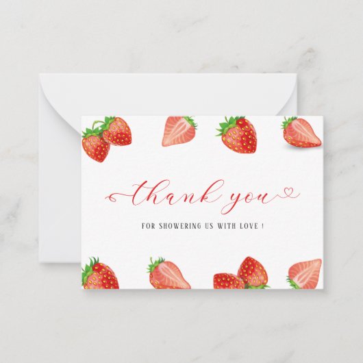 Strawberry Sweet waterverf baby shower bedankt Notitiekaartje (Voorkant)