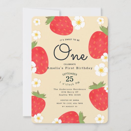 Strawberry Sweet wordt een eerste verjaardagsuitno Kaart (Voorkant)