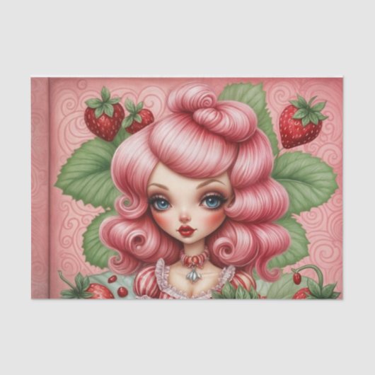 Strawberry Sweetheart Roze-Haired Cutie Decoupage Tissuepapier (Voorkant)