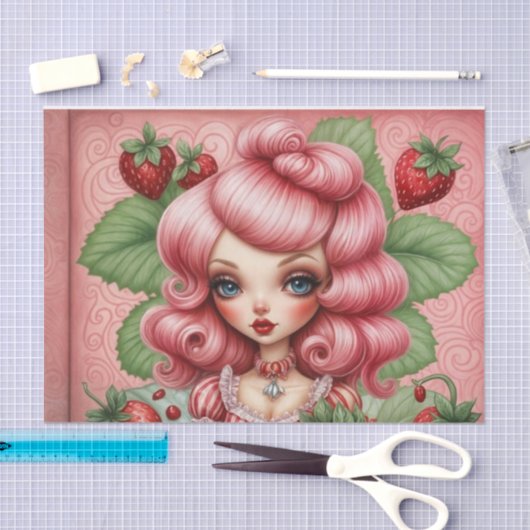 Strawberry Sweetheart Roze-Haired Cutie Decoupage Tissuepapier (Craft)