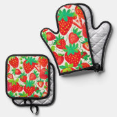 Strawberry Swirl Pattern Ovenwant & Pannenlap Set (Voorkant / Achterkant)