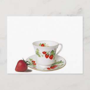 StrawBerry Tea Cup en schotel Briefkaart