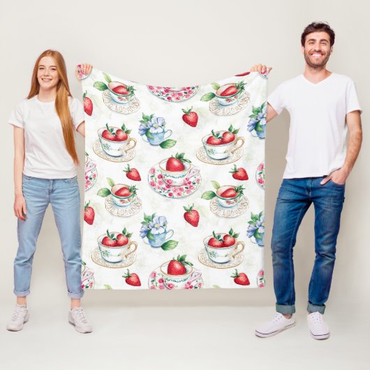  Strawberry Teacup Bloemenpatroon Fleece Deken (In situ)