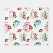  Strawberry Teacup Bloemenpatroon Fleece Deken (Voorkant (Horizontaal))