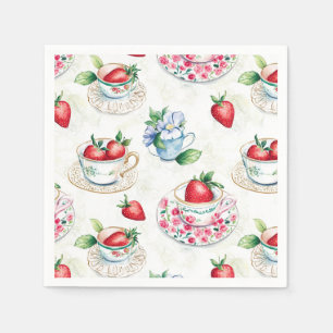  Strawberry Teacup Bloemenpatroon Servet