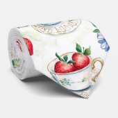 Strawberry Teacup Bloemenpatroon Stropdas (Opgerold)
