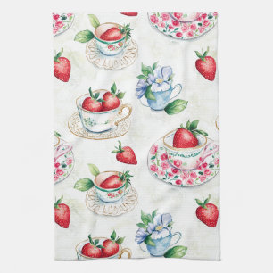 Strawberry Teacup Bloemenpatroon Theedoek