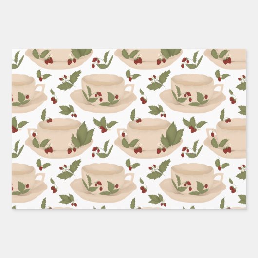 Strawberry Teacup Gift Wrap Inpakpapier Vel (Voorkant)