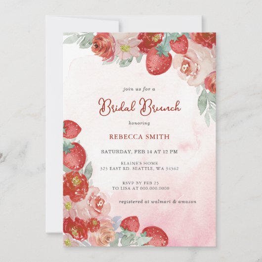 Strawberry Thema Bruids Brunch Party Kaart (Voorkant)