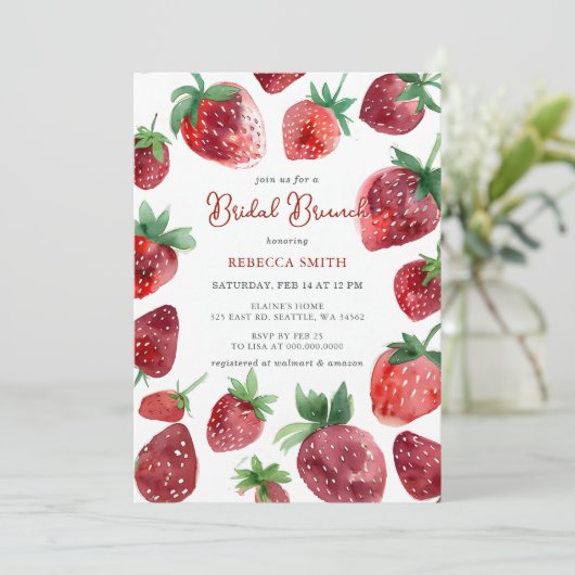 Strawberry Thema Bruids Brunch Party Kaart (Staand voorkant)