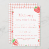 Strawberry Thema Eerste Verjaardag Uitnodiging (Voorkant / Achterkant)