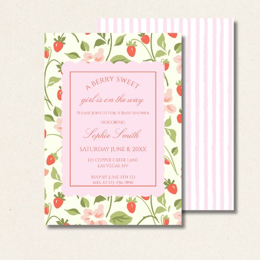 Strawberry Theme Baby Shower Kaart